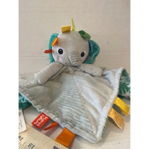 Bright Starts Elephant Taggies Security Blanket Gray Teal Tropical Leaf 12344